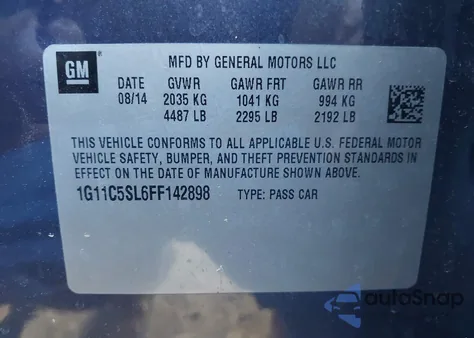 2015 Chevrolet Malibu 1Lt from USA, damaged, VIN 1G11C5SL6FF142898